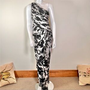 Adrianna Papell Black and White One Shoulder Dress